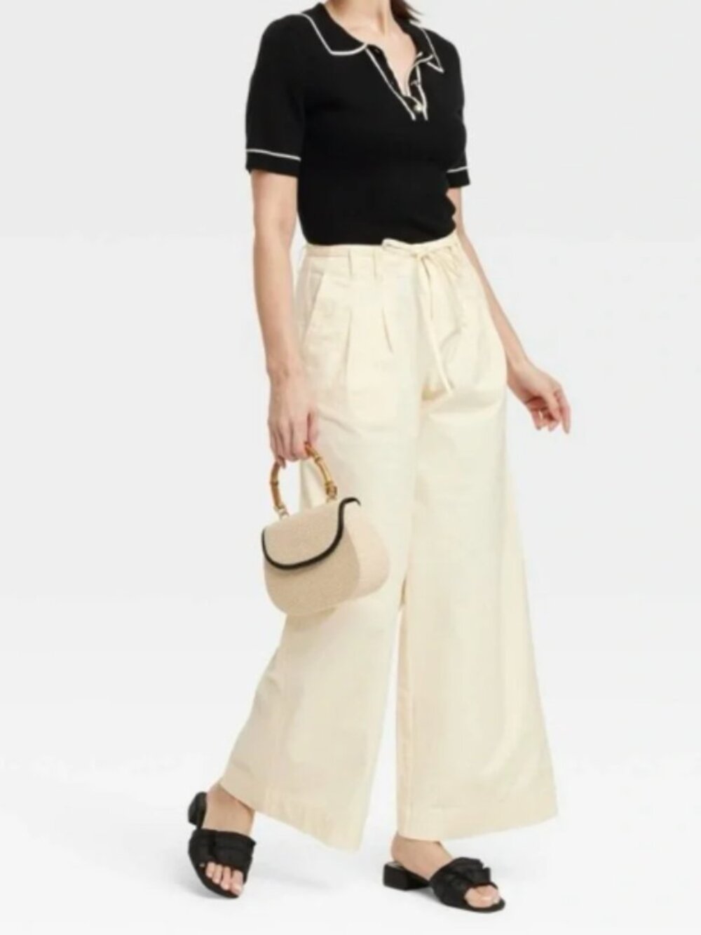 Women's High-Rise Wide Leg Chino Pants - A New Day™ Off-White - Size 2